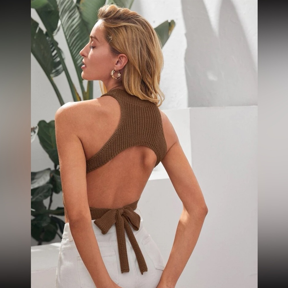 SHEIN Tie Backless Sweater Knit Top